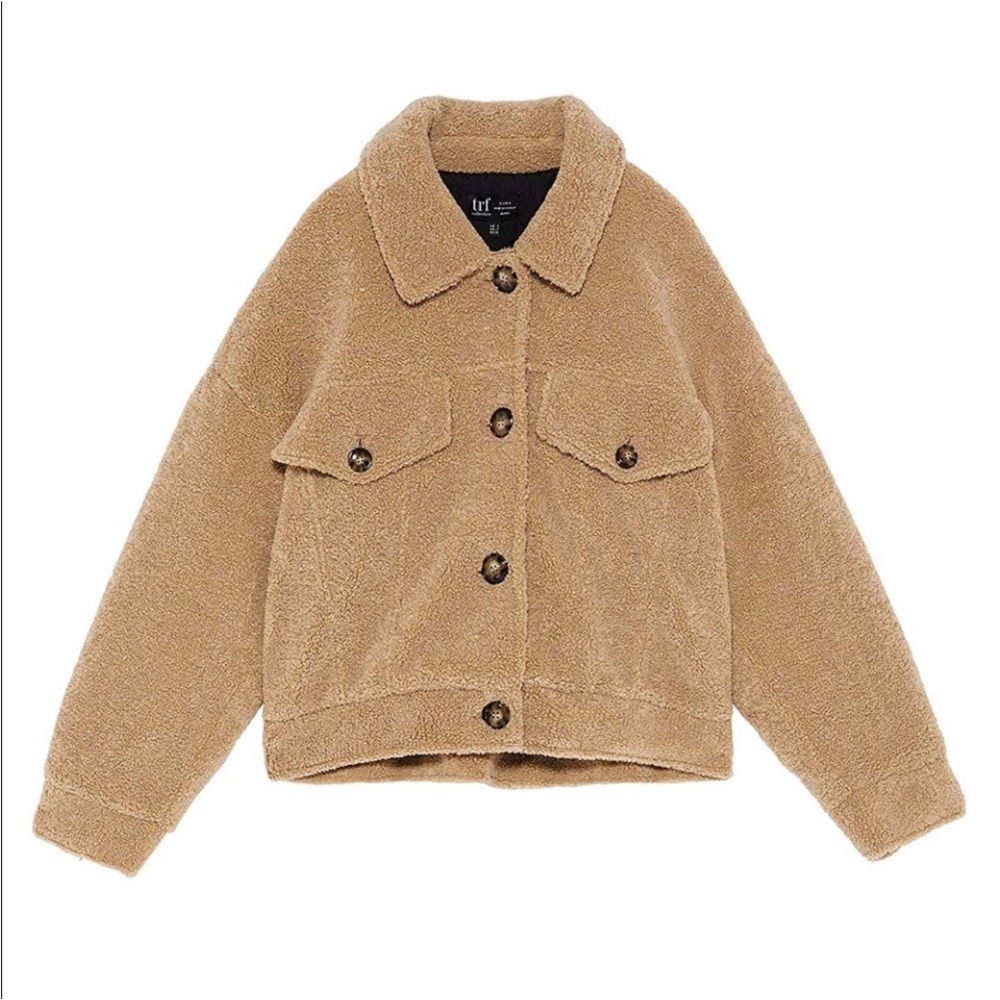 Zara Camel Sherpa Jacket / Cropped shacket • Medium •